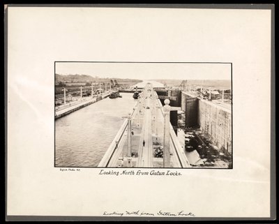 View of the Gatun Locks of the Panama Canal, during construction (1912 or 1913) by Byron Company